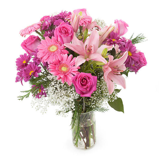 Blush Bloom Arrangement – Pink Lilies & Roses